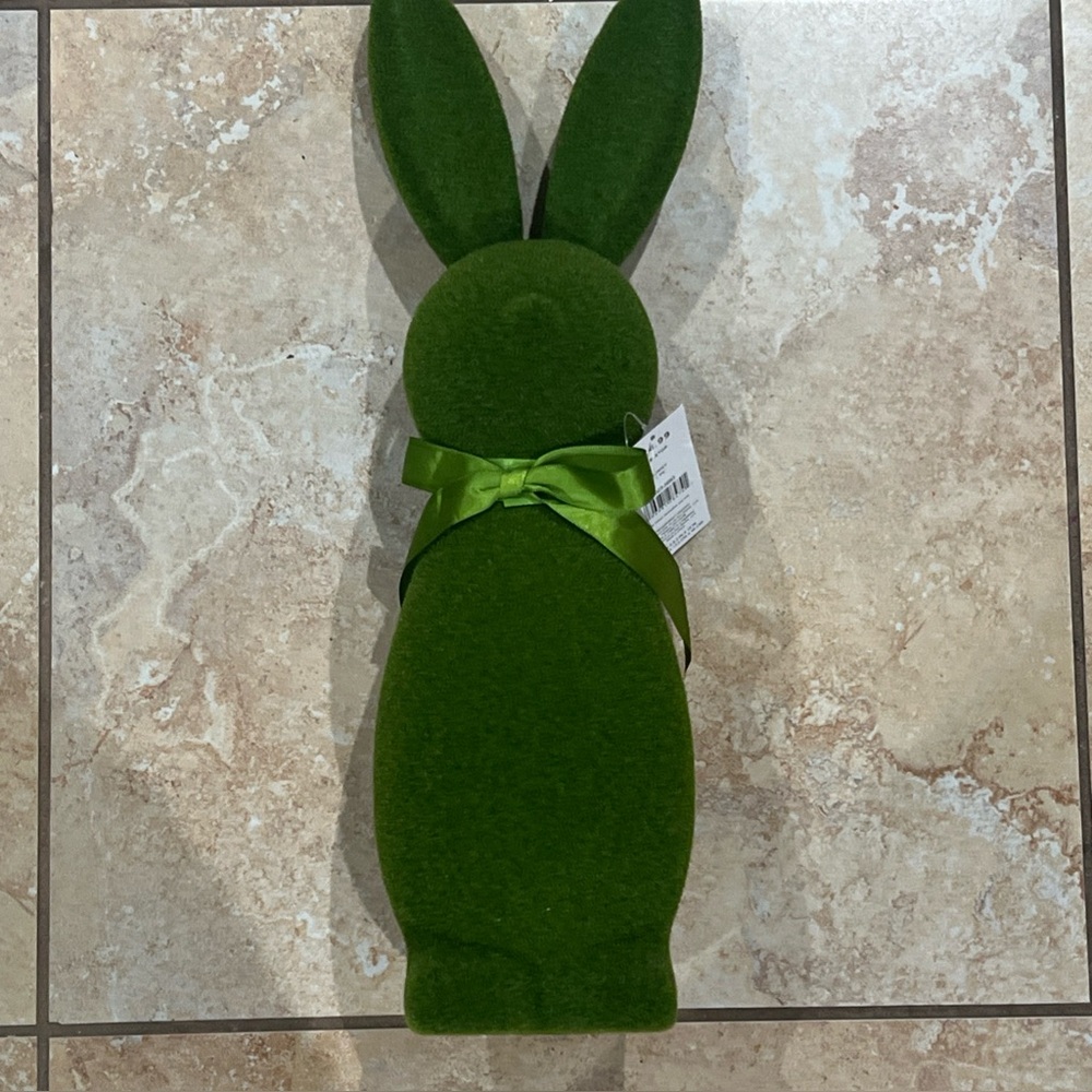 Easter Green Flocked Bunny Rabbit Figurine Satin Bow 18” Tall Place & Time